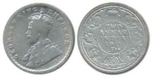 George V, Silver 2 Annas, 1911, Calcutta Mint. Fine+.