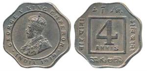 George V, Cupro-Nickel 4 Annas, 1919, Bombay Mint. About Uncirculated, Rare in this grade.