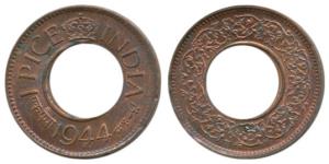 George VI, Copper Pice, 1944, Calcutta Mint, very slightly off center. Uncirculated, Rare.