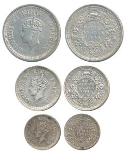 George VI, Half Silver Rupee, ½ and 1/4, Bombay Mint, 1945, all Large 5. Very Fine+ to Abo