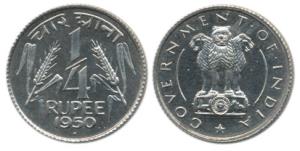Anna Series, Cupro-Nickel ¼ Rupee, 1950. Proof, in Mint State, Rare.