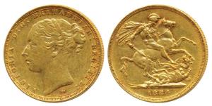 Australia, Victoria Queen, Gold Sovereign, 8g, 1884, Melbourne, St. George slaying a drago