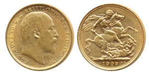 Australia, Edward VII, Gold Sovereign, 8g, 1903, rev. S mint mark for Sydney Mint, St. Geo