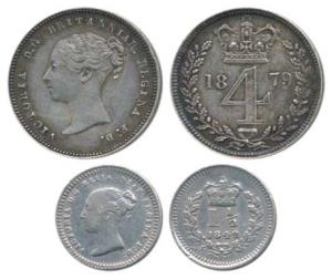 Great Britain, Victoria, Silver 4 and 11/2 Pence, 1879 and 1842, crowned denominations div