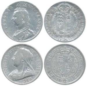 Great Britain, Victoria, Silver ½ Crown (2), two different, jubilee head and veiled head, 