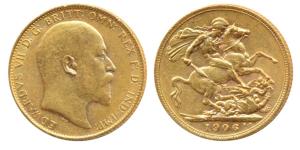 Great Britain, Edward VII, Gold Sovereign, 8g, 1906, St. George slaying a dragon on rev. (