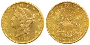 United States of America, Gold $ 20 (Dollars), 33.43g, Liberty on obv., motto above eagle,