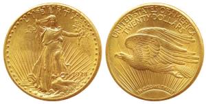 United States of America, Saint-Gaudens double eagle Gold $20, Liberty standing on obv., e