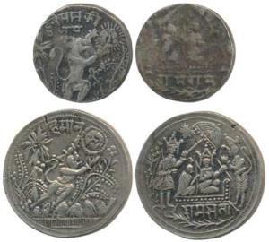 Temple Token, Cupro-Nickle (2), Hanumanji fetching the sun with ornate flora and fauna bac