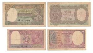 George VI, Rupees 2 and 5, 1944 and 1938, signed C. D. Deshmukh and J. B. Taylor (J&R 2.2 