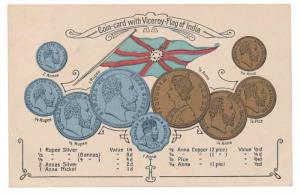 Embossed Postcard with impression of British India (Victoria and Edward Rupee and Annas se