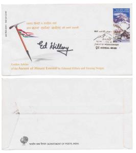 Autograph of Edmund Hillary on an Indian First day cover commemorating the Golden Jubilee 