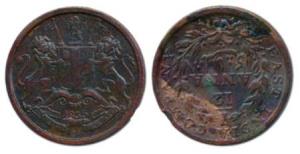 Copper 1/12 Anna, 1835, Bombay Mint, inverted die axis, Unlisted in Pridmore. Very Fine.