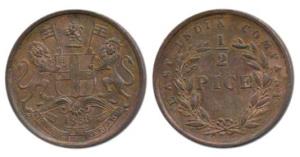 Copper ½ Pice, 1853, Calcutta Mint, (Prid 159). Extremely Fine.
