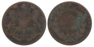 Copper ¼ Anna, 1835, Bombay Mint, 17 Berries (8 L+9 R), Y of COMPANY above a berry, suppre