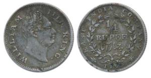 William IV, Silver ¼ Rupee, 1835, Calcutta Mint, RS incuse, Wreath with 20 Berries (10L+10
