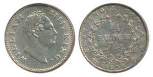William IV, Silver ¼ Rupee, 1835, Calcutta Mint, RS incuse, Wreath with 20 Berries (10L+10