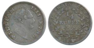 William IV, Silver ¼ Rupee, 1835, Calcutta Mint, F incuse, Wreath with 20 Berries (10L+10R
