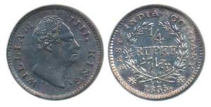William IV, Silver ¼ Rupee, 1835, Calcutta Mint, F raised, Wreath with 18 Berries (10L+8R)