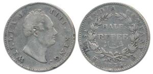 William IV, Silver ½ Rupee, 1835, Calcutta Mint, F incuse, 21 Berries, (Prid 68). Few edge