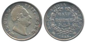 William IV, Silver ½ Rupee, 1835, Calcutta Mint, F incuse, 19 Berries, (Prid 70). About Ve
