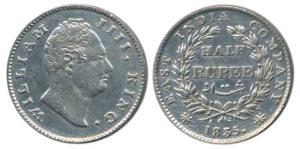 William IV, Silver ½ Rupee, 1835, Calcutta Mint, F raised, 19 Berries, (Prid 70). Very Fin
