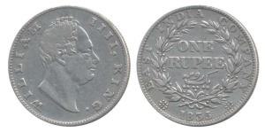 William IV, Silver Rupee, 1835, Calcutta Mint, F incuse, dot after F, A / II, No dot after