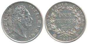 William IV, Silver Rupee, 1835, Calcutta Mint, F incuse, dot after F, A / II, Bud Leaves, 