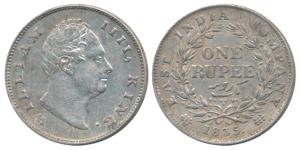 William IV, Silver Rupee, 1835, Calcutta Mint, F incuse, A / I, Two Leaves, 19 Berries, (P