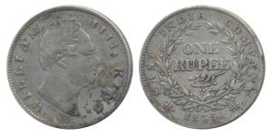 William IV, Silver Rupee, 1835, Calcutta Mint, F incuse, A / I, two leaves, 19 Berries, Pe