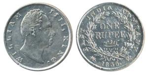 William IV, Silver Rupee, 1835, Calcutta Mint, Dug out F incuse, A / I, two leaves, 19 Ber