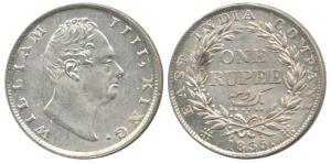 William IV, Silver Rupee, 1835, Calcutta Mint, Dug out F incuse, A / III, Bud leaves, 19 B