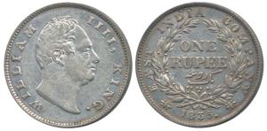William IV, Silver Rupee, 1835, Calcutta Mint, F raised, A / I, Two leaves, 19 Berries, (P