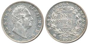 William IV, Silver Rupee, 1835, Bombay Mint, No initials, B / II, Bud leaves, 20 Berries, 