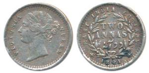 Victoria Queen, Silver 2 Annas, 1841, divided Legend, Madras Mint, S incuse WW raised, 9 B