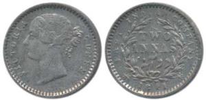 Victoria Queen, Silver 2 Annas, 1841, divided Legend, Madras Mint, S incuse WW raised, hig