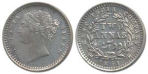 Victoria Queen, Silver 2 Annas, 1841, divided Legend, Madras Mint, S incuse, WW raised, ’4