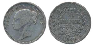 Victoria Queen, Silver ¼ Rupee, 1840, continuous legend, Calcutta Mint, English Head, 20 B