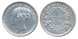 Victoria Queen, Silver ¼ Rupee, 1840, continuous legend, Madras Mint, English Head, S incu