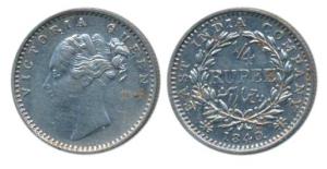 Victoria Queen, Silver ¼ Rupee, 1840, continuous legend, Madras Mint, English Head, S incu