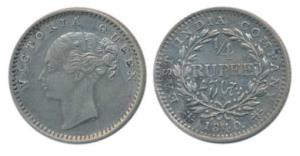 Victoria Queen, Silver ¼ Rupee, 1840, continuous legend, Madras Mint, English Head, S incu