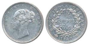Victoria Queen, Silver ¼ Rupee, 1840, continuous legend, Bombay Mint, English Head, 20 Ber