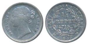 Victoria Queen, Silver ¼ Rupee, 1840, divided Legend, Madras Mint, WWS raised, 10 Berries 