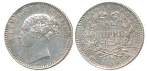 Victoria Queen, Silver ½ Rupee, 1840, continuous legend, Bombay Mint, English Head, 19 Ber