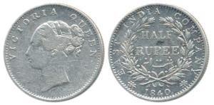 Victoria Queen, Silver ½ Rupee, 1840, continuous legend, Calcutta Mint, Indian Head, 19 Be