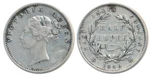 Victoria Queen, Silver ½ Rupee, 1840, continuous legend, Calcutta Mint, Mule, Indian Head,
