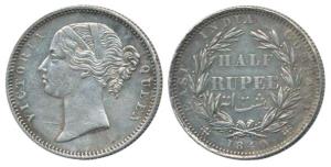 Victoria Queen, Silver ½ Rupee, 1840, divided legend, Calcutta / Bombay Mint, WW incuse, 2