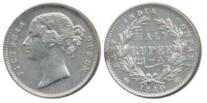 Victoria Queen, Silver ½ Rupee, 1840, divided legend, Calcutta / Bombay Mint, WW incuse, 2