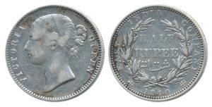 Victoria Queen, Silver ½ Rupee, 1840, divided legend, Madras Mint, S raised WW incuse, 26 