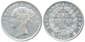 Victoria Queen, Silver Rupee, 1840, continuous legend, Calcutta Mint, English Head, Rev II
